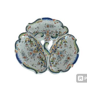 Antique Pamono "Rouen Fait Main" French Ceramic Candy Serving Dish